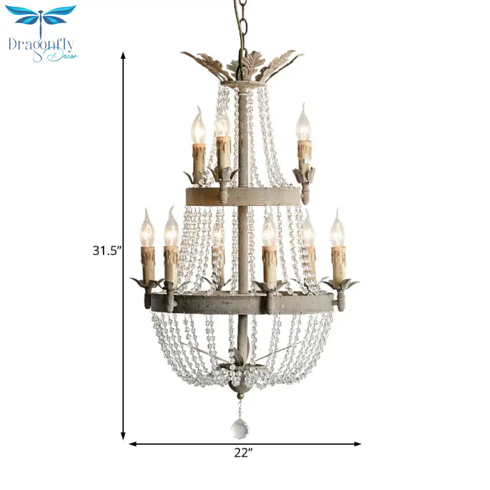 2 - Tier Double Height Modern Clear Crystal 9 Heads Chandelier