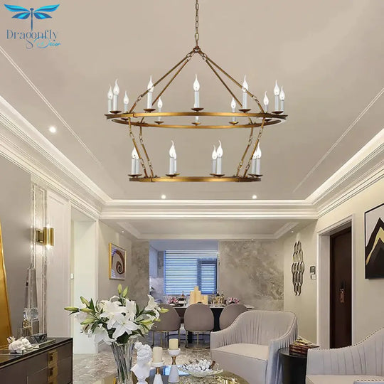 2 - Tiered Chandelier Contemporary Metal 20 Heads Gold Hanging Lamp Kit For Living Room