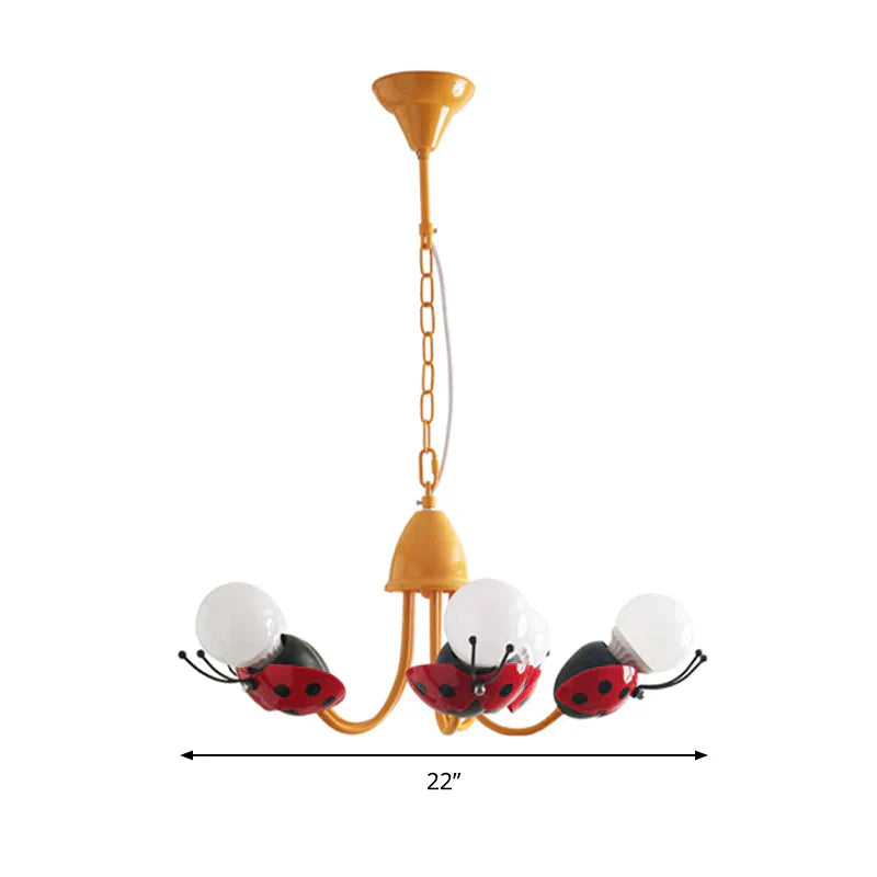 Lady Beetle Bedroom Hanging Chandelier Glass Cartoon Pendant Lights In Red