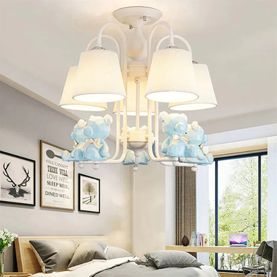 Contemporary Tapered Shade Hanging Lights Fabric Chandelier For Living Room