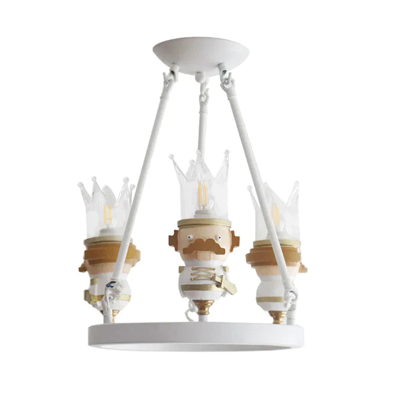 Resin King Hanging Light Cartoon 3 Lights Chandelier In White For Child Bedroom