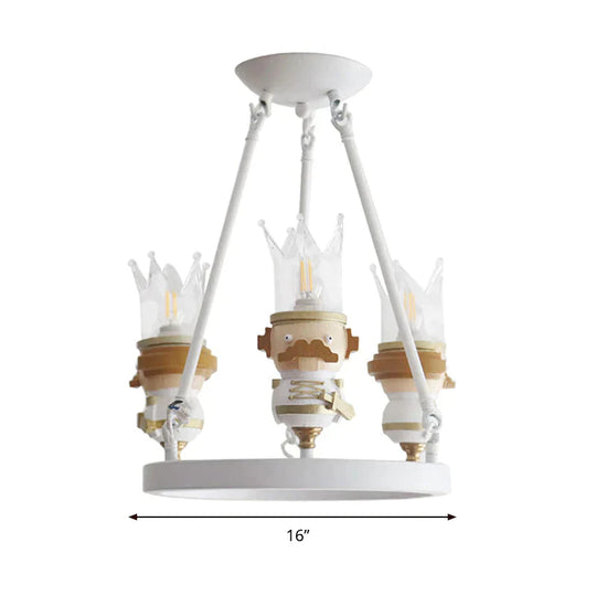 Resin King Hanging Light Cartoon 3 Lights Chandelier In White For Child Bedroom