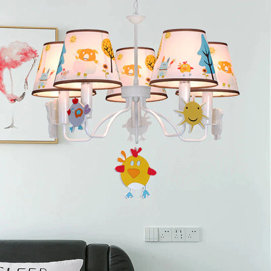 Fabric Tapered Shade Hanging Lights Cartoon Ceiling Lamp In White For Bedroom