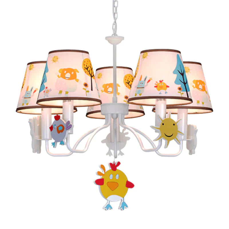 Fabric Tapered Shade Hanging Lights Cartoon Ceiling Lamp In White For Bedroom