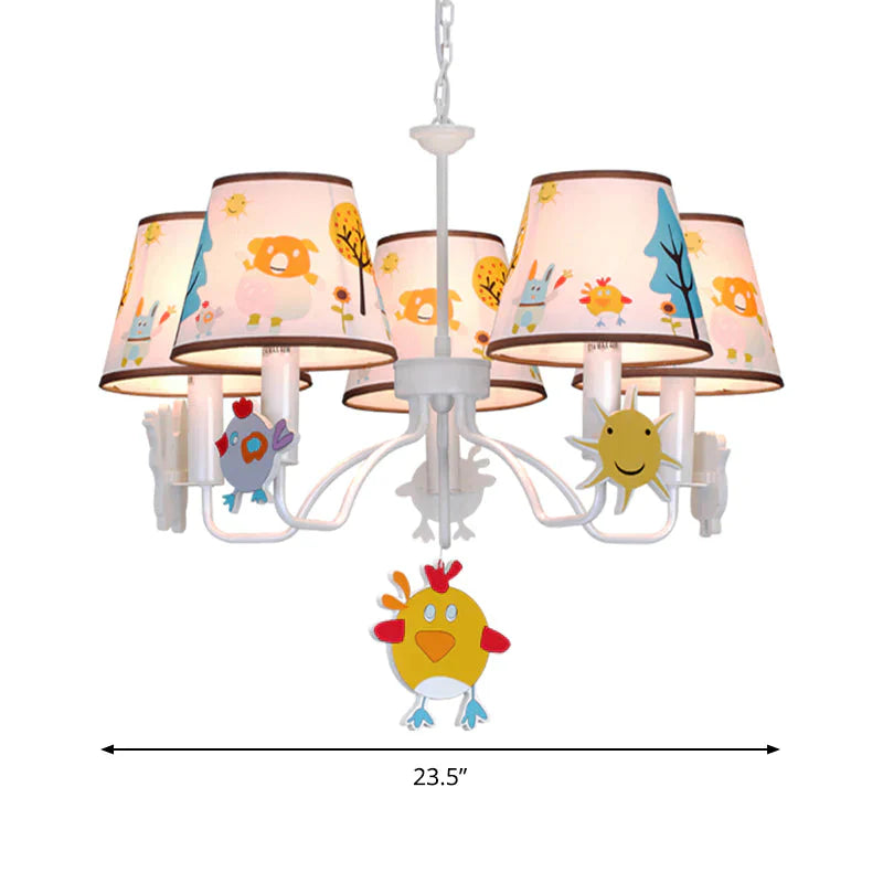 Fabric Tapered Shade Hanging Lights Cartoon Ceiling Lamp In White For Bedroom