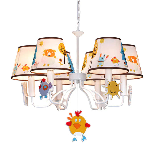 Fabric Tapered Shade Hanging Lights Cartoon Ceiling Lamp In White For Bedroom