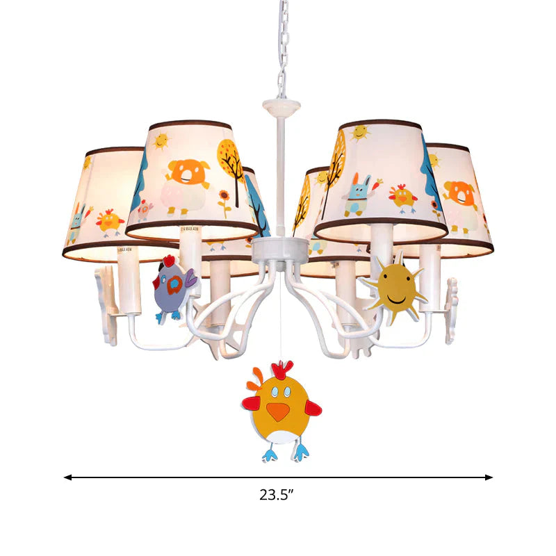 Fabric Tapered Shade Hanging Lights Cartoon Ceiling Lamp In White For Bedroom