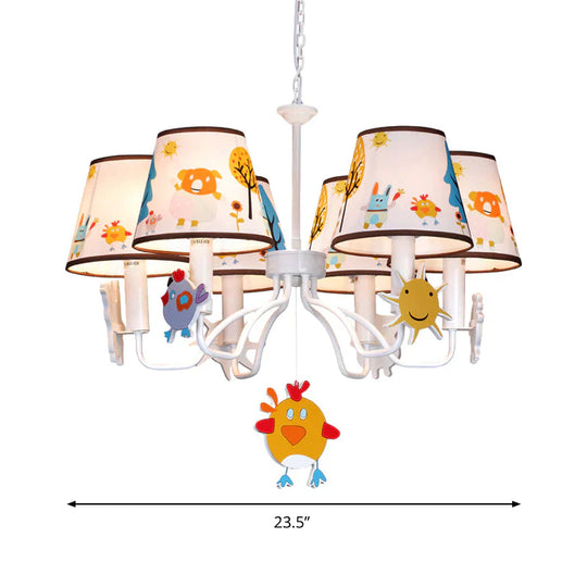 Fabric Tapered Shade Hanging Lights Cartoon Ceiling Lamp In White For Bedroom
