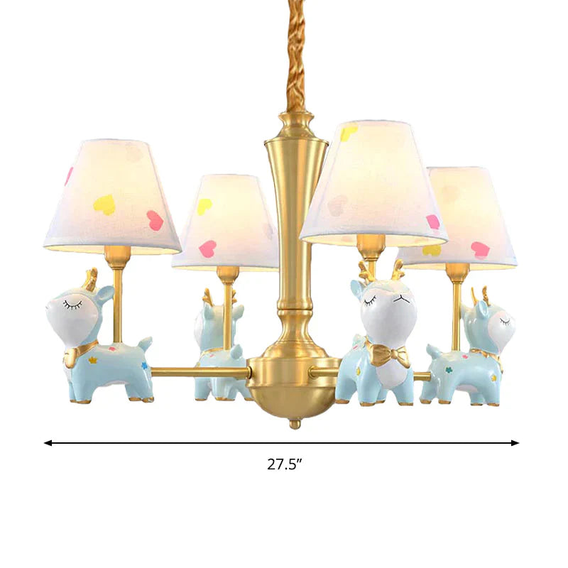 Contemporary Tapered Shade Hanging Light Fixture With Deer Metal Chandelier For Living Room