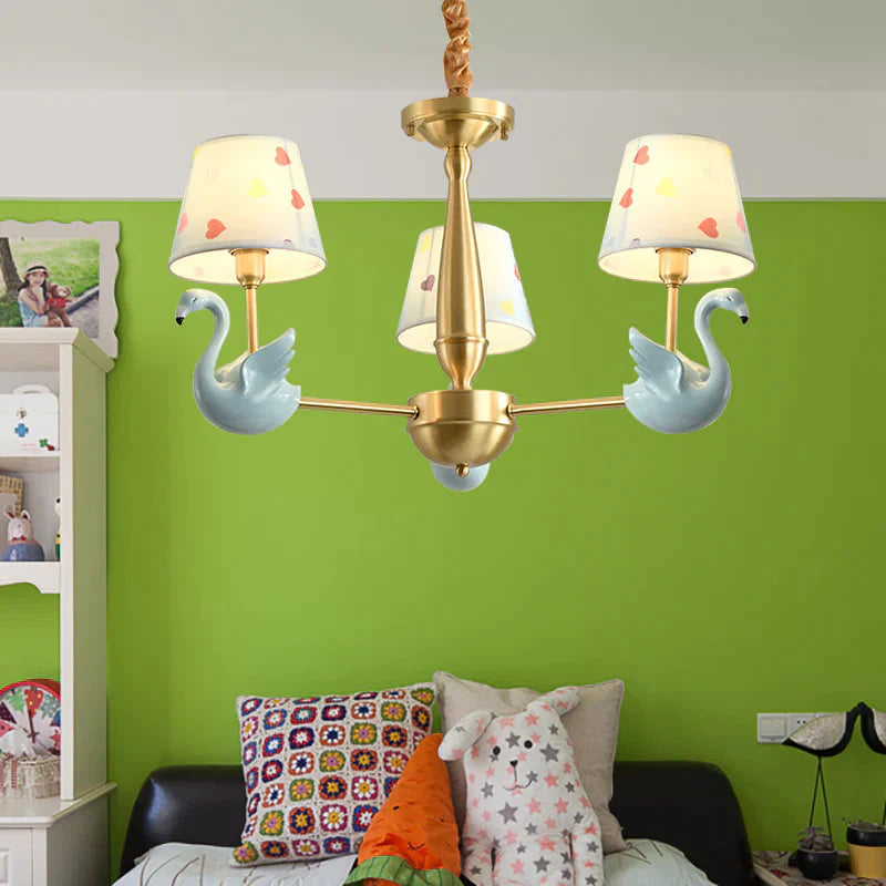 Kindergarten Swan Hanging Chandelier Fabric Art Deco Pendant Lights