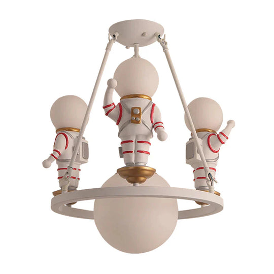 Nordic Spaceman Hanging Light Fixtures Iron Chandelier In White For Kid Bedroom