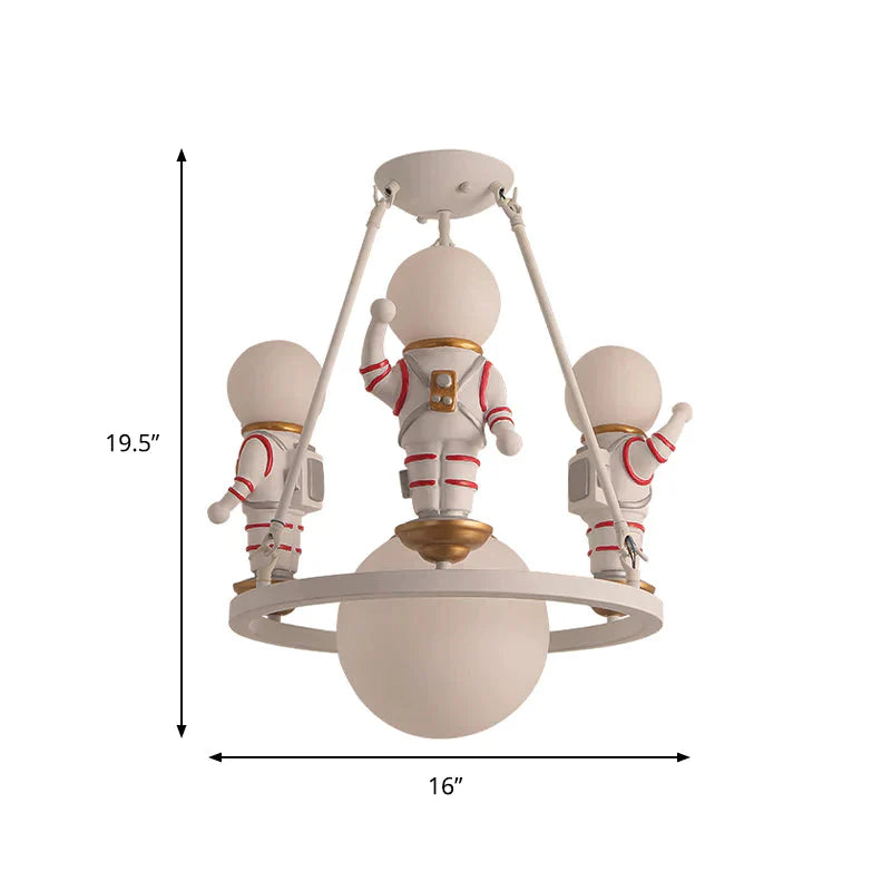 Nordic Spaceman Hanging Light Fixtures Iron Chandelier In White For Kid Bedroom