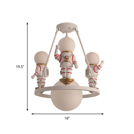 Nordic Spaceman Hanging Light Fixtures Iron Chandelier In White For Kid Bedroom