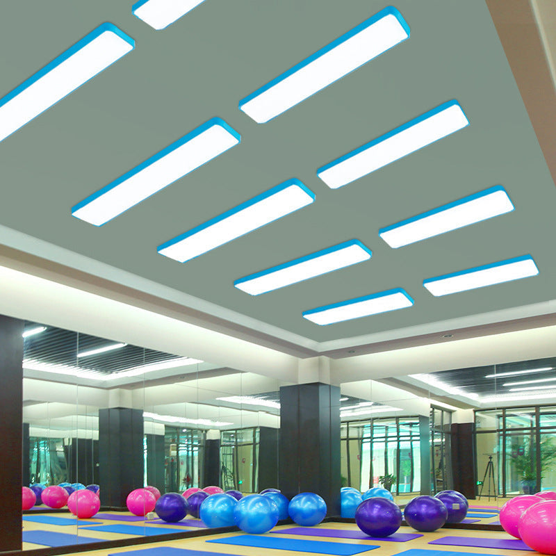 Modern Led Flush Mount Lighting Fixture In Acrylic With Rectangular Shape For Gymnasium Blue /