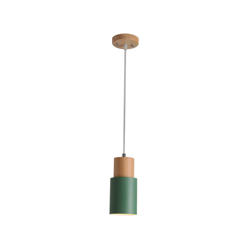 Marta - Metal Tubular Ceiling Pendant Minimalist 1 - Light Suspension Lighting Fixture With Wood Top