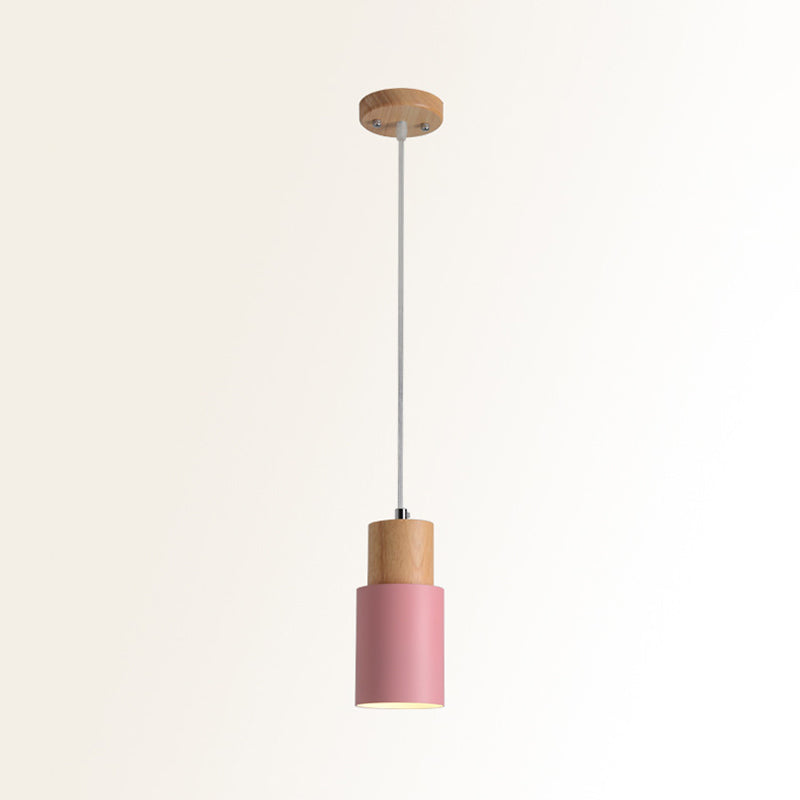 Marta - Metal Tubular Ceiling Pendant Minimalist 1 - Light Suspension Lighting Fixture With Wood