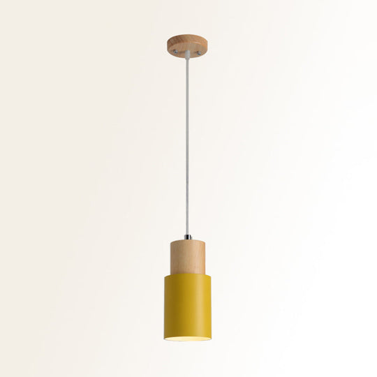 Marta - Metal Tubular Ceiling Pendant Minimalist 1 - Light Suspension Lighting Fixture With Wood