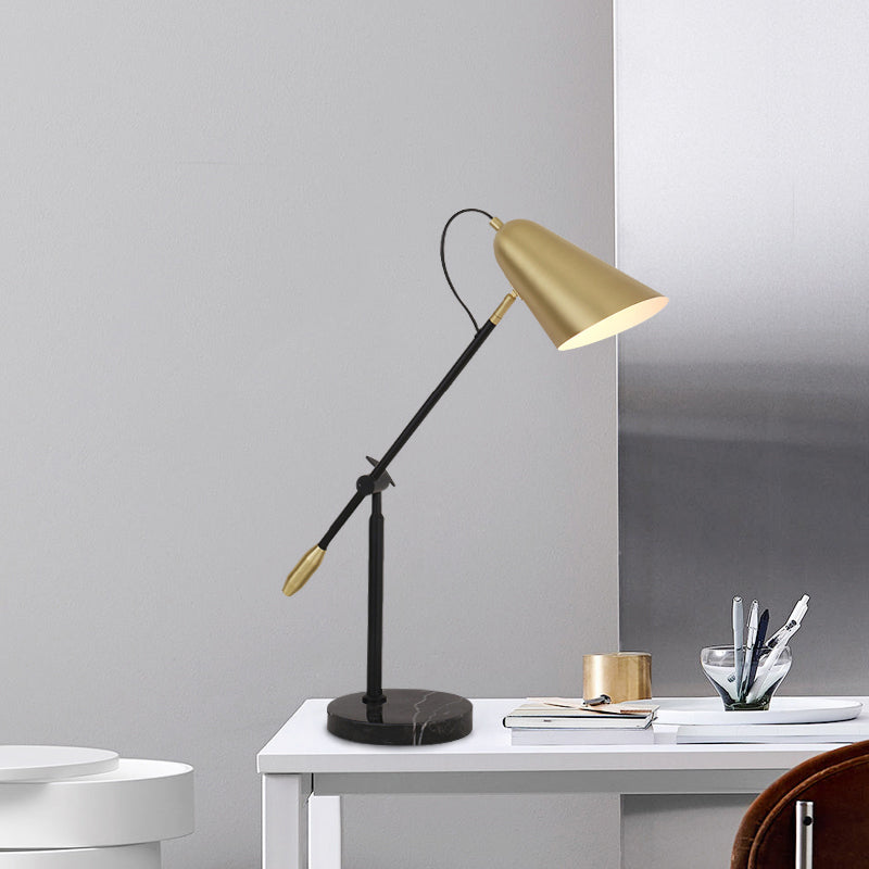 Megrez - Modern Gold Conic Night Table Lamp 1 Light Metal Nightstand With Balance Arm