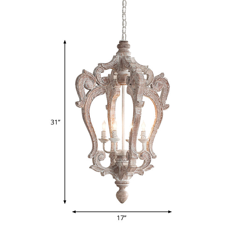 Sophie - Rustic Rural Pavilion Pendant Lamp 1 - Light Distressed Wood Hanging Ceiling Light For