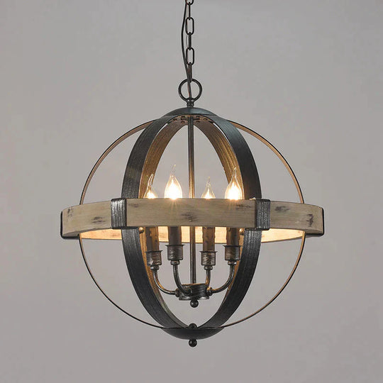 Country Style Wood Strap Globe Pendant Chandelier In Black 6 /