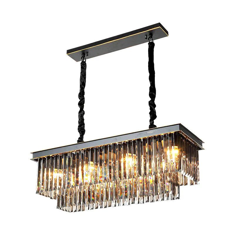 Multi Tired Black Island Lighting Crystal Chandelier Pendant Light For Dining Room