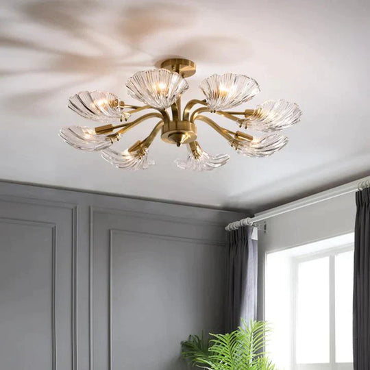 Luxury Modern Living Room Shell Copper Ceiling Lamp