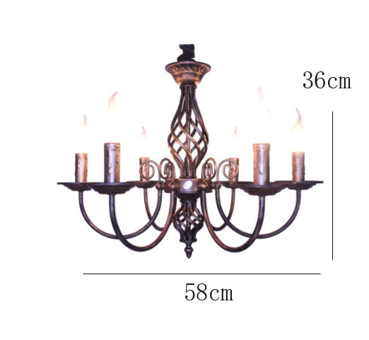 Iron Candle Living Room Lamp Simple Personality Retro Warm Study Restaurant Led Bronzed / 6 Heads
