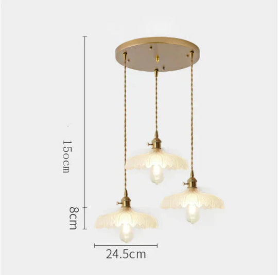 Modern Simple Three Head Restaurant Chandelier Brass Glass Creative Dining Room Table Bar Lamp B /