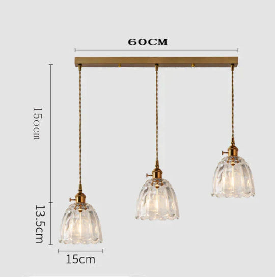 Modern Simple Three Head Restaurant Chandelier Brass Glass Creative Dining Room Table Bar Lamp D /