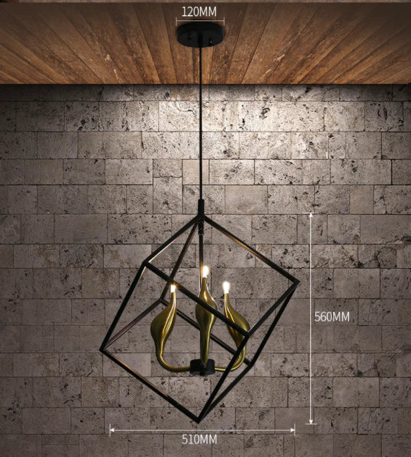 Simple Living Room Chandelier Led Wrought Iron Coffee Shop Creative Geometric As Show / No Bulb