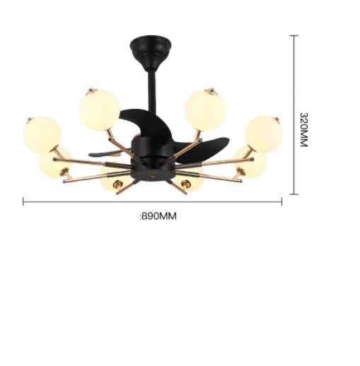 Simple And Luxurious Modern Fan Lamp Living Room Dining Study Chandelier Black / 8 Heads Tri -