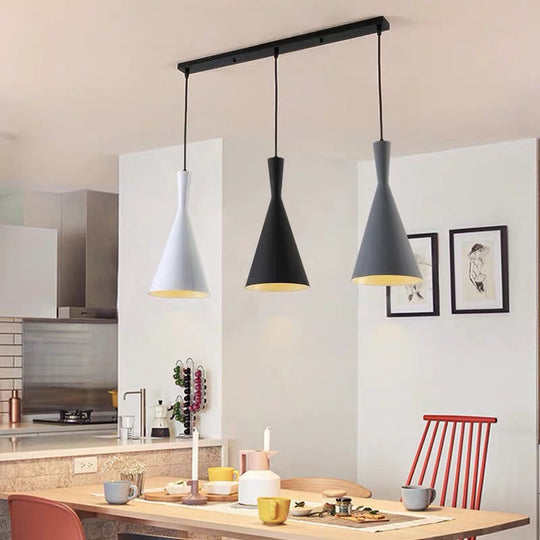 Reine - Black Simple 3 Bulbs Multi Ceiling Light Funnel Pendant Lamp With Metal Shade For Dining