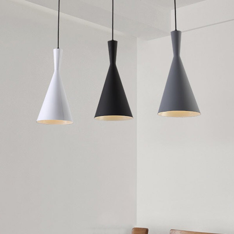 Reine - Black Simple 3 Bulbs Multi Ceiling Light Funnel Pendant Lamp With Metal Shade For Dining