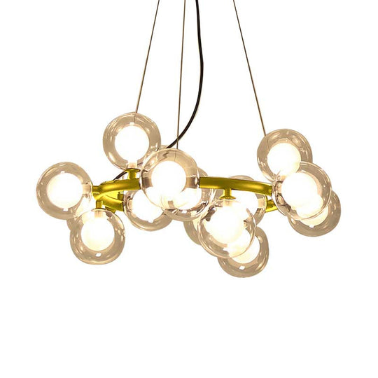 Modern Black/Gold Finish Glass 15/25 - Bulb Global Shade Chandelier Lamp With Metal Ring - Ceiling