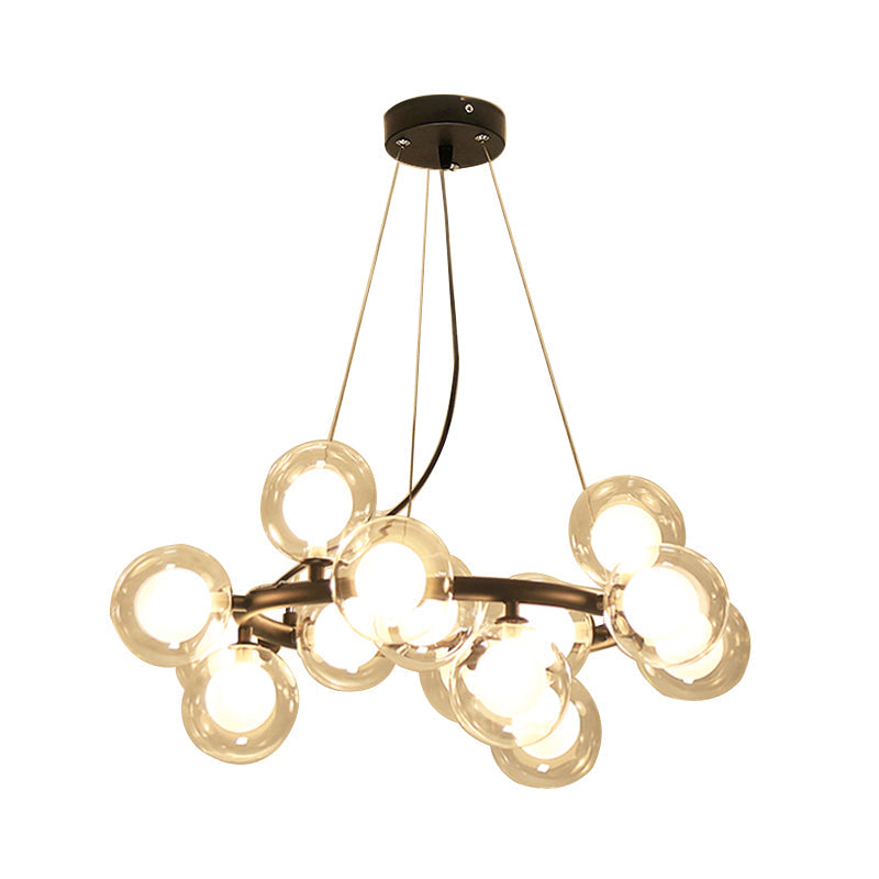 Modern Black/Gold Finish Glass 15/25 - Bulb Global Shade Chandelier Lamp With Metal Ring - Ceiling