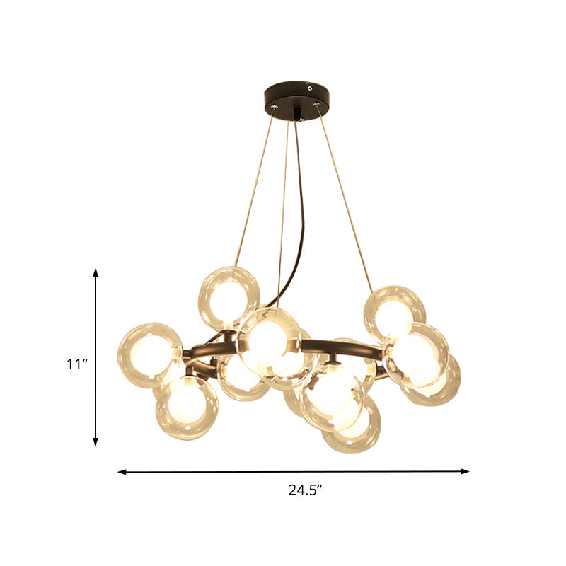 Modern Black/Gold Finish Glass 15/25 - Bulb Global Shade Chandelier Lamp With Metal Ring - Ceiling