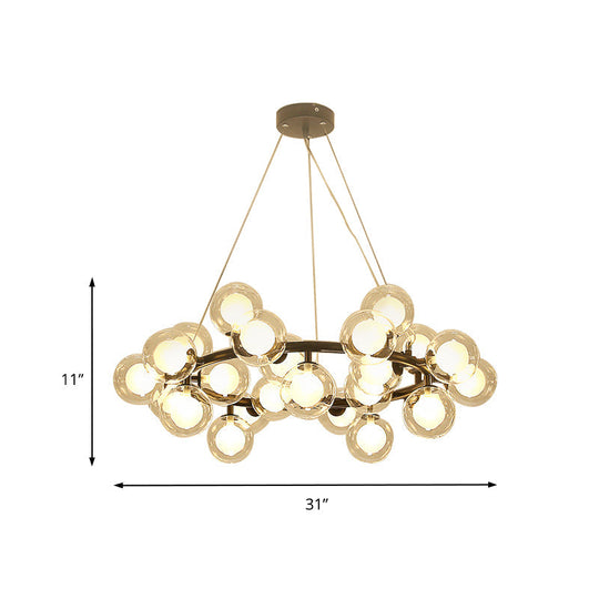 Modern Black/Gold Finish Glass 15/25 - Bulb Global Shade Chandelier Lamp With Metal Ring - Ceiling