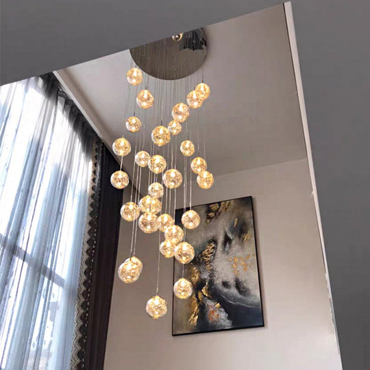 Clear Glass Spherical Multi Light Pendant Hanging Lamp For Stairs 30 / Chrome Lighting