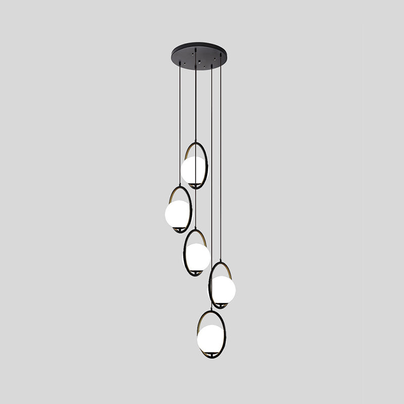 Auraolie - Modern Black Globe Multi Light Chandelier Simple Glass Pendant Lighting Fixture For