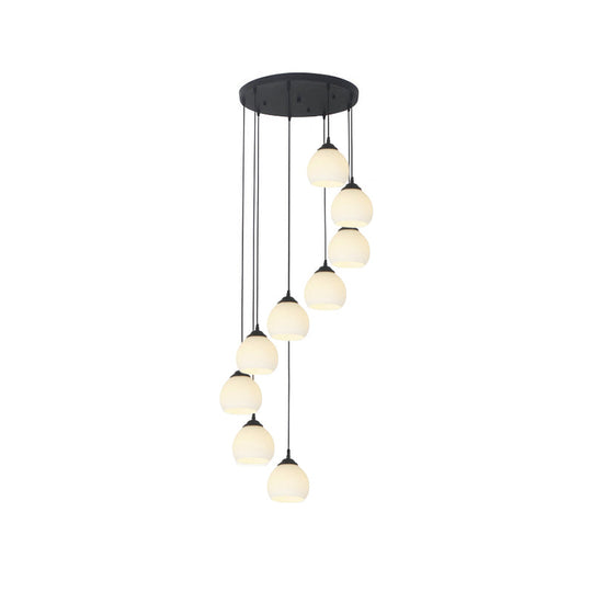 Spiral Milky Glass Multi Pendant Simple Hanging Ceiling Light In Black For Stairs Lighting