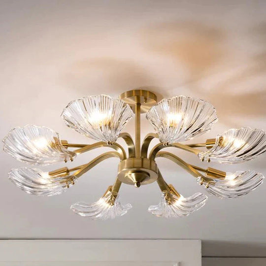 Luxury Modern Living Room Shell Copper Ceiling Lamp