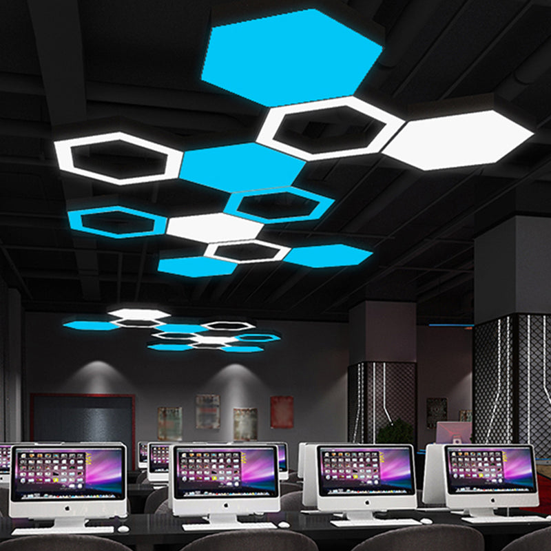 Kassia - Modern Black Led Gym Ceiling Pendant In Honeycomb Shape