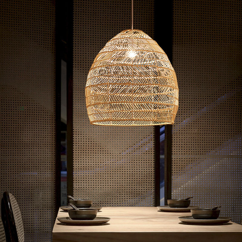 Madeleine - Rattan Cloche Pendant Ceiling Light Asian Single - Bulb Suspension Lighting Over Dining