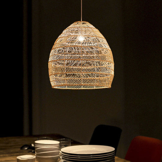 Madeleine - Rattan Cloche Pendant Ceiling Light Asian Single - Bulb Suspension Lighting Over Dining