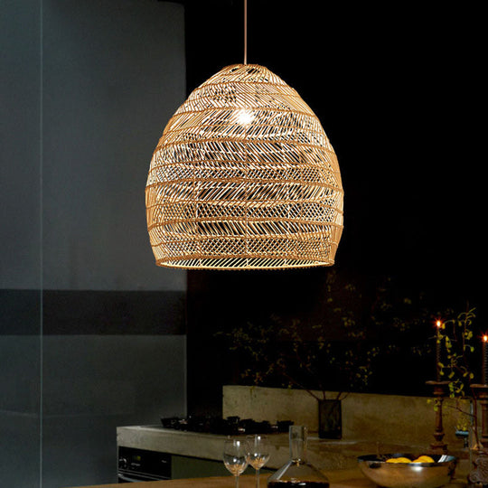 Madeleine - Rattan Cloche Pendant Ceiling Light Asian Single - Bulb Suspension Lighting Over Dining