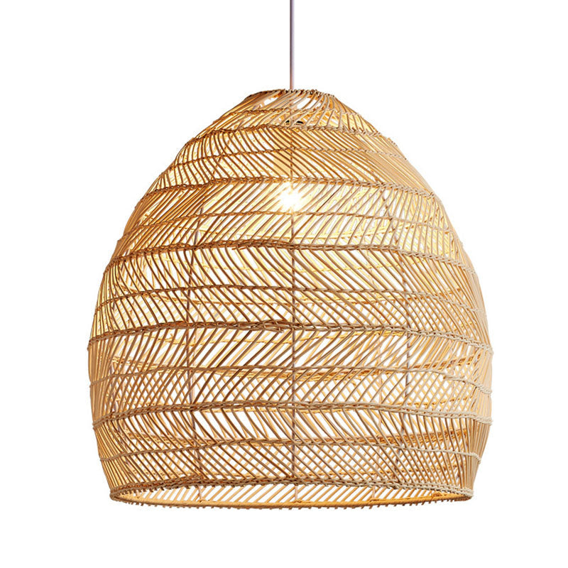 Madeleine - Rattan Cloche Pendant Ceiling Light Asian Single - Bulb Suspension Lighting Over Dining