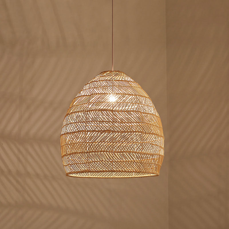 Madeleine - Rattan Cloche Pendant Ceiling Light Asian Single - Bulb Suspension Lighting Over Dining