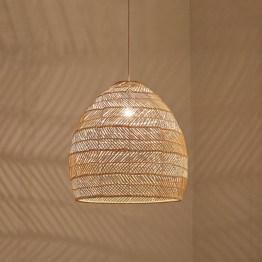 Madeleine - Rattan Cloche Pendant Ceiling Light Asian Single - Bulb Suspension Lighting Over Dining