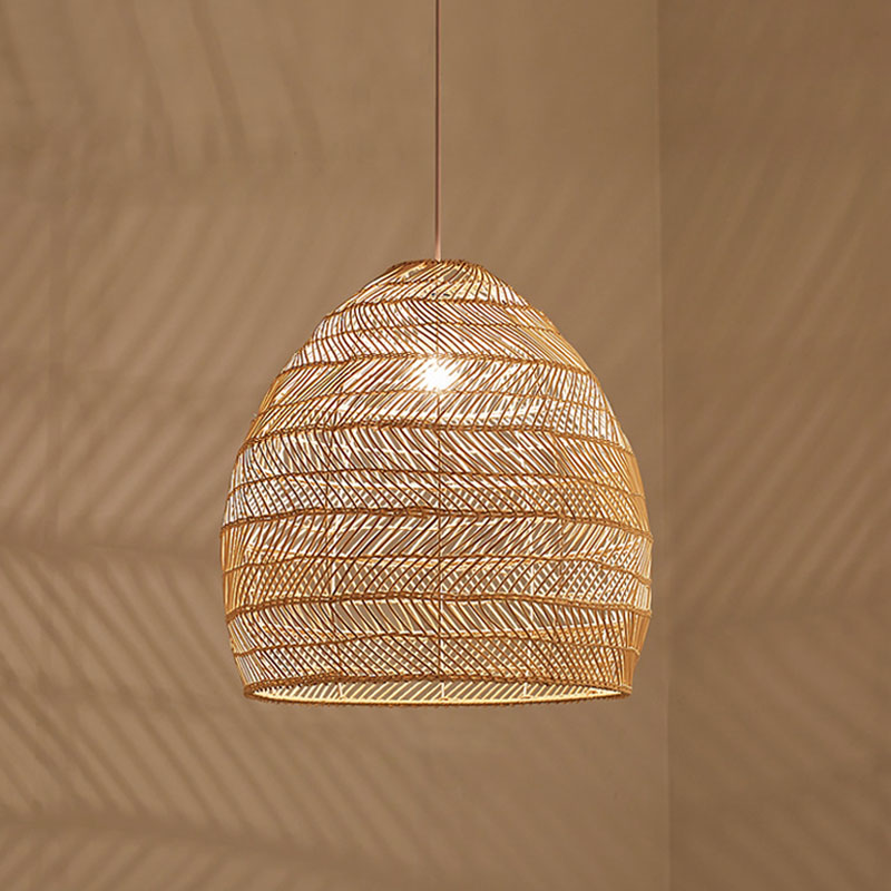 Madeleine - Rattan Cloche Pendant Ceiling Light Asian Single - Bulb Suspension Lighting Over Dining