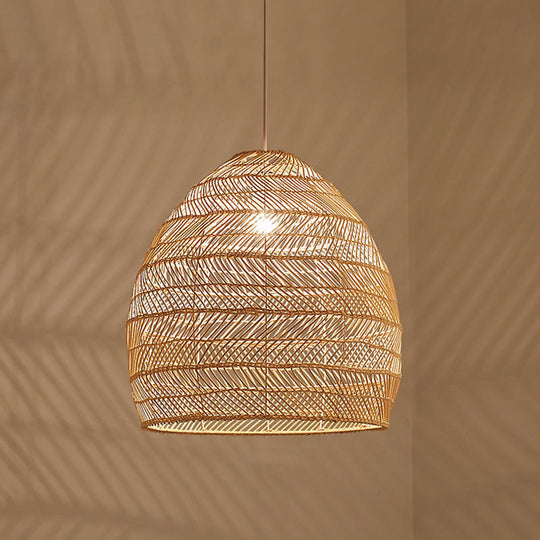 Madeleine - Rattan Cloche Pendant Ceiling Light Asian Single - Bulb Suspension Lighting Over Dining